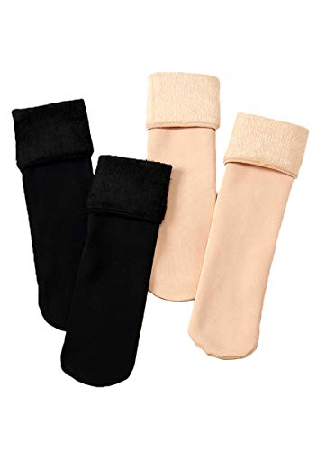 Yming Frauen Warme Socken Gerage Socken Dickere Samt Socken 4 Paar Schwarz und Nackt von Yming