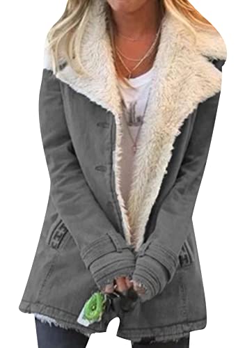 Yming Frauen Winter Kunstpelz Strickjacken Fleece Freizeitmantel Flauschig Flauschig Sherpa Shearling Jacke Grau M von Yming