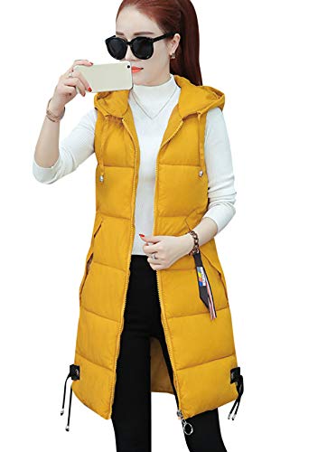 Yming Frauen Winter Warme Weste Baumwolle Lange Weste Lässige Wattierte Weste mit Taschen Gelb 2XS von Yming