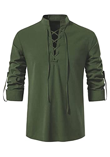 Yming Herren 3/4 Ärmel Piratenhemd Gothic Steampunk Mittelalterliches Top Viktorianisches Cosplay Renaissance Kostüm Hemd Grün XL von Yming