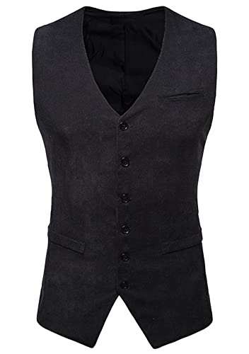 Yming Herren Einfarbig Anzug Weste Klassisch Slim Fit Westen Mit Taschen Formelle Cordweste Schwarze Tasche M von Yming