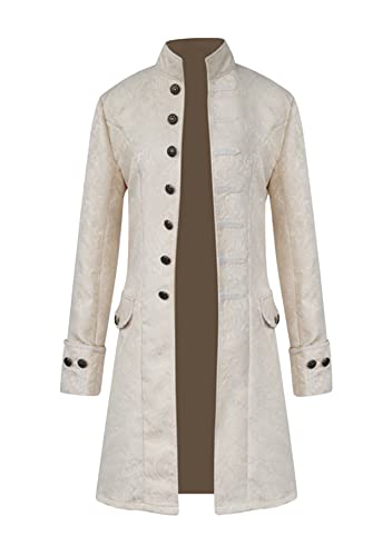 Yming Herren Festival Steampunk Mode Mantel Einfarbig Langarm Frack Weiß XL von Yming