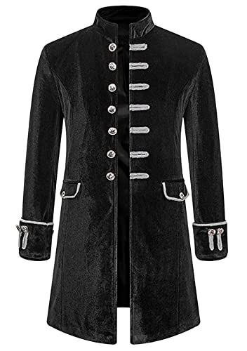 Yming Herren Gothic Samt Steampunk Cosplay Samt Lange Jacke Mantel Vintage Knöpfe Jacke Viktorianisch Frack Kutte Uniform Kostüm Samt Schwarz M von Yming