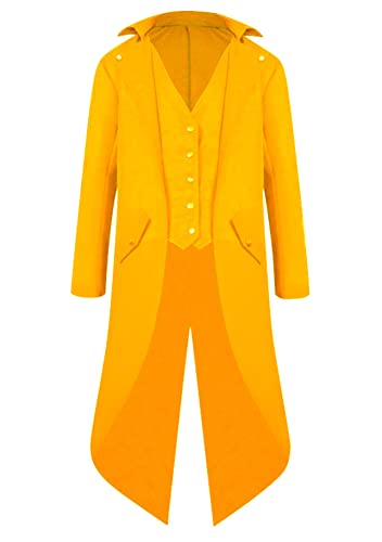 Yming Herren Gothic Steampunk Einreihiger Frack Vintage V Ausschnitt Jacke Viktorianische Kutte Halloween Mantel Uniform Rein Gelb S Yming Herren Gothic Steampunk Einreihiger Frack Vintage V Ausschnitt Jacke Viktorianische Kutte Halloween Mantel Uniform Rein Gelb S von Yming
