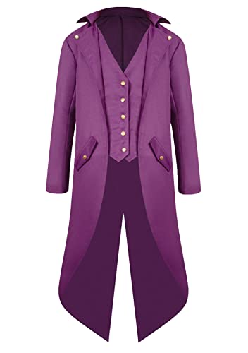 Yming Herren Gothic Steampunk Frack Mittelalterlich Viktorianisch Vintage Jacke Rock Uniform Karneval Halloween Cosplay Kostüm Rein Violett S von Yming