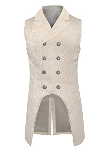 Yming Herren Gothic Steampunk Weste Viktorianisch Vintage Kostüm Weste Zweireihig Jacquard Anzug Weste Knopf Weiß M von Yming