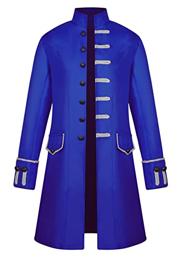 Yming Herren Halloween Mode Gerichtsuniform Einreihiger Frack Gothic Medieval Frock Coat Einfarbig Blau 3XL von Yming