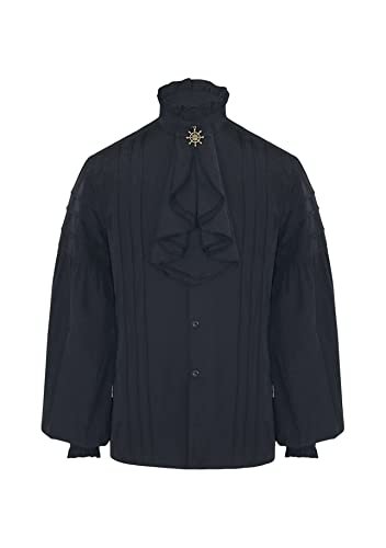 Yming Herren Renaissance Steampunk Oberteile Viktorianisches Langarmhemd Jabot Kragen Mittelalterliches Piratenhemd Schwarz S von Yming