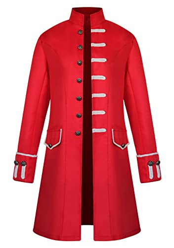 Yming Herren Retro Gothic Steampunk Mantel Renaissance Fashion Court Langarm Uniform Outwear Einfarbig Rot XS von Yming
