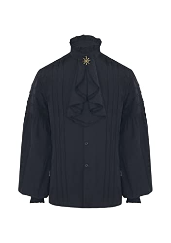 Yming Herren Rüschenhemd Mittelalterlich Gothic Kostüm Oberteile Steampunk Kostüm Pirat Viktorianisch Renaissance Hemd Schwarz XL von Yming