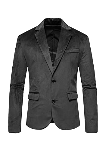 Yming Herren Samt Blazer Schlanke Mode Anzugjacke Zwei Knopf Anzugjacke Blazer Mit Geripptem Revers Für Die Hochzeitsfeier Schwarz M von Yming