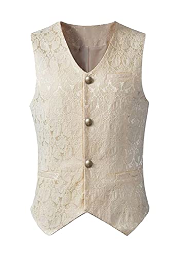 Yming Herren Steampunk Gothic Weste Smoking Anzugweste Männer Mittelalter Kostüm Karneval West Vintage Cosplay Weste Weiß S von Yming
