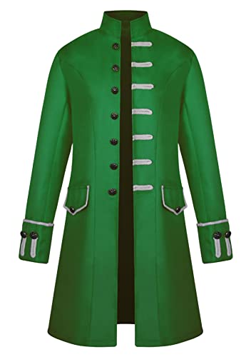 Yming Herren Steampunk Vintage Frack Jacke Gothic Victorian Frock Coat Uniform Halloween Kostüm Einfarbig Grün M von Yming