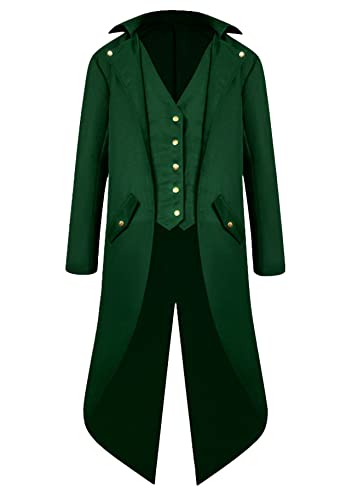 Yming Herren Steampunk Vintage Mittelalterlicher Frack Jacke Gothic Viktorianischer Gehrock Uniform Halloween Kostüm Rein Dunkelgrün L von Yming