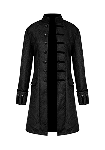 Yming Herren Stehkragen Retro Halloween Uniform Steampunk Piraten Mäntel Schwarz XXL von Yming