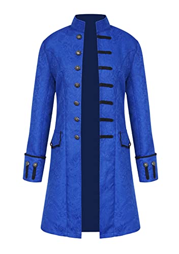 Yming Herren Stehkragen Volltonfarbe Frock Viktorianisch Cosplay Frack Blau L von Yming