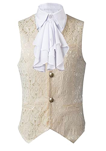 Yming Herren V Ausschnitt Mittelalter Anzug Weste Steampunk Blumen Jacquard Casual Anzug Weste Weste Button Down Waistcoat Weiße Blume 3XL von Yming