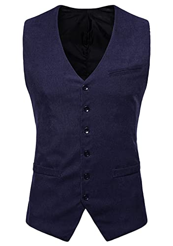 Yming Herren V Hals Business Weste Cord Anzug Weste Slim Fit Ärmellos Weste Casual Weste Dunkelblau L von Yming