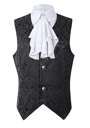 Yming Herren V Hals Fake Kragen Weste Casual Renaissance Vintage Steampunk Weste Mit Tasche Für Hochzeit Schwarze Blume 3XL von Yming