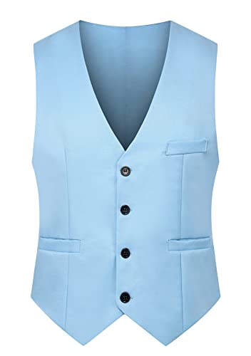 Yming Herren Weste Anzugweste Anzug Weste V Ausschnitt Ärmellose Westen Slim Fit Smoking Frack Anzug Weste Himmelblau XS von Yming