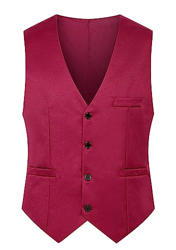 Yming Herren ärmellose V-Ausschnitt Weste Panzerjacken und Westen Einfarbig Blazer Weste mit Schnallen Weinrot M von Yming