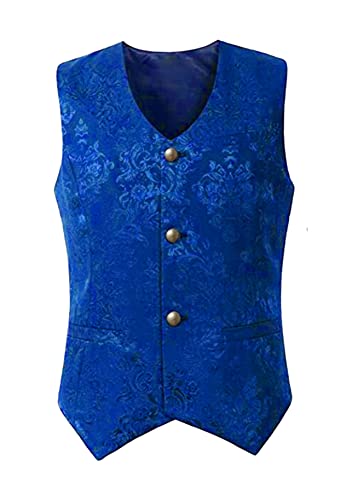 Yming Herrenweste Mittelalter Weste Frack Vintage Damast Gothic Steampunk Slim Fit Victorian Weste Blau S von Yming