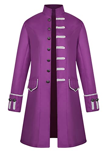 Yming Jacquard Mittelalterliche Jacke Für Männerfestival Retro Frack Steampunk Langarm Mantel Einfarbig Violett XL von Yming