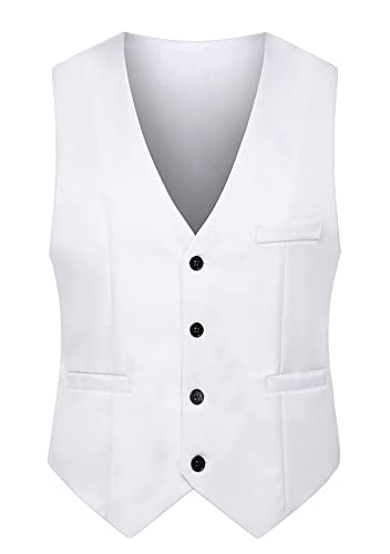 Yming Klassische Slim Fit Single Breasted Anzug Weste Formal V Ausschnitt Dress Vest Casual Business Ärmellos Waistcoats Weiß M von Yming