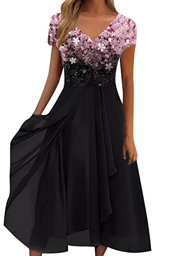Yming Ladies Prom Lange Kleider Swing A Line Formales Kleid Abend Chiffon Kleid Party Ballkleider Rosa Schwarz S von Yming