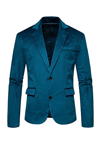 Yming Lässige Herren Blazer Aus Samt Offener Blazer Mit Knöpfen Und Taschen Revers Blazer Mit Ausgerissenem Revers Bürojacke Blau XL von Yming