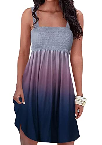 Yming Lässiges Sommerkleid Für Frauen Strand Boho Tank Kleid Cover Ups Plissee Kleid Geblümte Sonnenkleider Weste Verlauf S von Yming