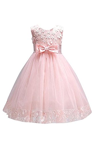 Yming Mädchen Blumenkleid Festlich Brautjungfernkleid Prinzessin Hochzeit Partykleid Tütü Kleid mit Schleife Rosa 3-4 Jahre Alt von Yming