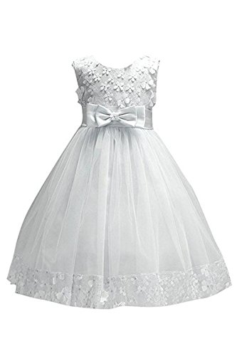 Yming Mädchen Kleider Ärmellos Brautjungfern 3D Blumenkleid Hochzeitparty Festliches Prinzessin Kleid Weiß 5-6 Jahre Alt von Yming