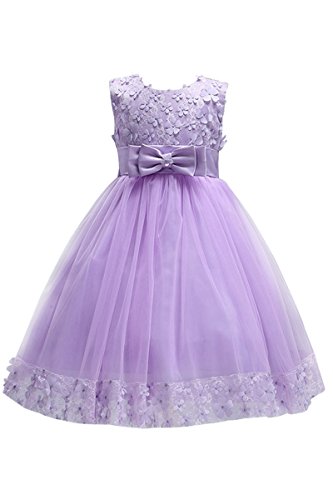 Yming Mädchen Kleider Blumenspitzen Kleid Hochzeitgast Prinzessin Kleid mit Schleife Ärmellos Sommer Kleid Violett 8-9 Jahre Alt von Yming