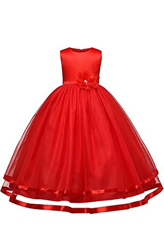 Yming Mädchen Kleider Festlich Brautjungfern Kleid Prinzessin Hochzeit Party Kleid Tüll Kleid Rot 2-3 Jahre Alt von Yming