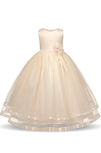 Yming Mädchen Tüll Kleid für Hochzeits Brautjungfern Prinzessin Geburtstag Party Kleid Elfenbein 8-9 Jahre Alt von Yming