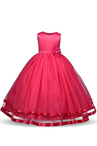 Yming Mädchen Tüll Kleid für Hochzeits Brautjungfern Prinzessin Geburtstag Party Kleid Fuchsia 8-9 Jahre Alt von Yming