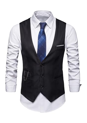 Yming Männer formelle Arbeit Weste mit Tasche Solid V-Ausschnitt Weste Anzug Slim Fit Schwarz XXS von Yming