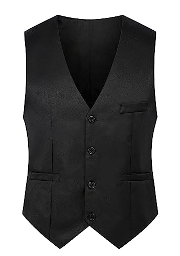 Yming Men's Slim Fit Plain Sleeveless Waistcoat Kilt Jacken und Westen Formal Business Blazer Solid Color Waistcoat Sap Black XXS von Yming