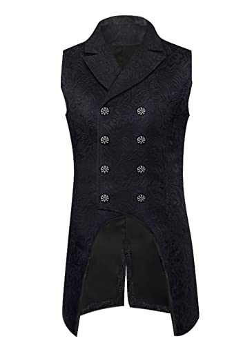Yming Mittellang Renaissance Weste Kostüm Mittelalterlich Viktorianisch Weste Geschlitzt Ärmellos Anzug Weste Knopf Schwarz L von Yming