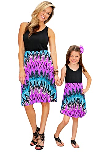 Yming Mama Und Ich Rundhalsausschnitt Ferienkleid Elegantes Familienkleid Spitzenkleid Ärmellos Spleißkleid Schwarz Ärmellos M von Yming