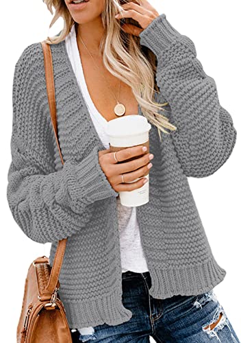 Yming Strickwaren Für Damen Casual Übergröße Strickjacke Klobig Knit Aran Strickjacke Pullover Hellgrau 3XL von Yming