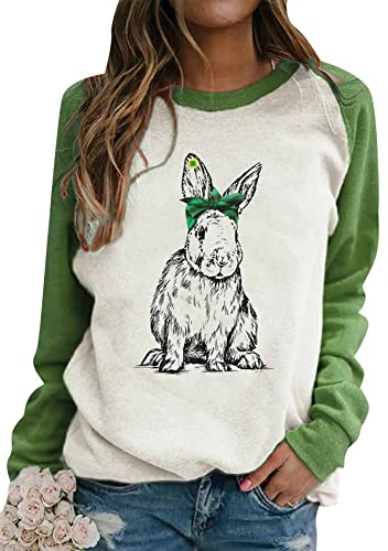 Yming Damen Nette Ostern Sweatshirts Plus Größe Sweatshirt Pullover Casual Sweatshirts Kaninchen Sweater Grün Stirnband M von Yming