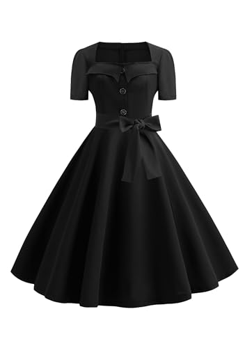 Yming Trapez Cocktailkleid Für Damen Vintage Schlichtes Kleid Schmal Geschnittenes Kleid Schwarz S von Yming