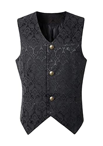 Yming Viktorianische Weste Steampunk Einreihige Anzugweste Slim Fit Brokat Paisley Floral Weste Für Herren Schwarz XL von Yming