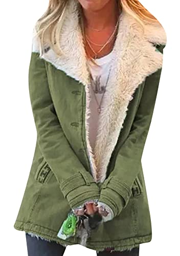 Yming Winter Casual Warm Mäntel Für Frauen Plus Größe Jacken Parka Einfarbig Sherpa Gefüttert Jacken Grün XL von Yming