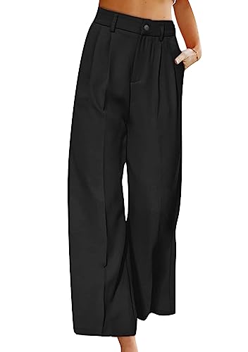 Yming Women Wide Leg Trousers Straight Pants 3/4 Length Suit Pants High Elastic Waisted in The Business Work Schwarz XXL von Yming