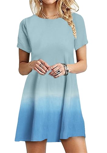 Yming Womens Outfits Flowy Lose Kleid Einfache Sundress Kleider Tunika Comfy Strand Sommer Kleid Verlauf Blau Grün 3XL von Yming