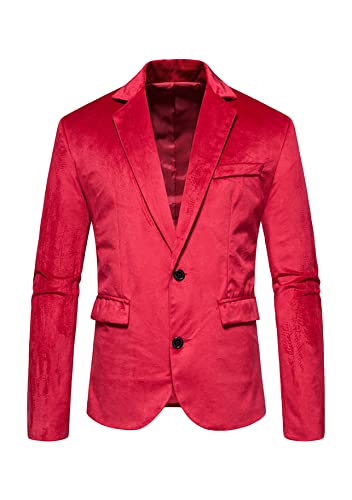 Yming Zwei Knopf Blazer Aus Samt Für Herren Einfarbige Anzugjacke Modische Strickjacke Für Hochzeit Ball Abendessen Rot M von Yming