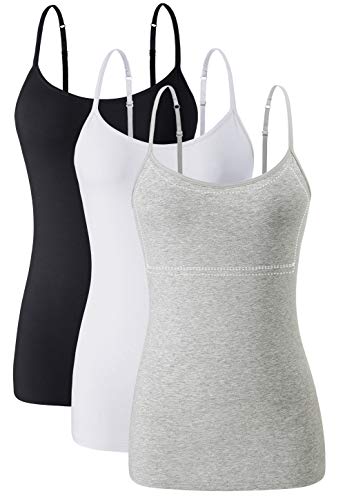 Ymmchy Damen Unterhemd mit Regal-BH Baumwolle Unterhemden Spaghetti Top Verstellbare Trägershirt 3-er Pack Black/White/Gray S von Ymmchy